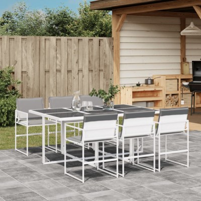 vidaXL Set mobilier de grădină, 7 piese, cu perne, alb, textilenă 3295089 foto