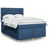 VidaXL Pat continental cu saltea, albastru, 140x200cm, material textil