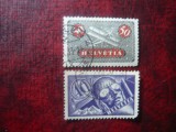 2 Timbre Elvetia 1923 Aviatie stampilate : 40c violet colt rotunjit si 50c pliu, Stampilat
