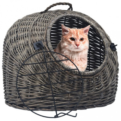 vidaXL Coș transport pentru pisici, gri, 60x45x45 cm, răchită naturală foto