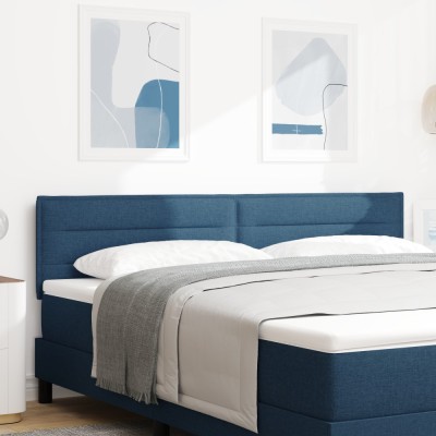 vidaXL Tăblie de pat design linii, albastru, 180 cm, textil foto