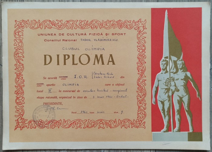 Diploma locul 2 concursul de orientare turistica// Predeal 1962