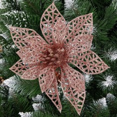 Set 10 ornamente pentru bradul de Craciun, stea Poinsettia, 10cm, roz Household NewTrend