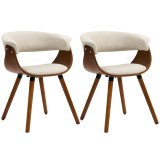 HOMCOM Set de 2 scaune pentru sufragerie, scaune de bucătărie tapițate cu spătar curbat și picioare din lemn masiv, bej | Aosom Romania