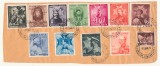 Romania 1938 serie 11 timbre Voievozi obliterata pe fragment de plic cu stampila din Prima Zi 8 iunie
