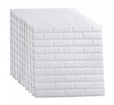 Set 10 x Tapet 3D adeziv caramizi albe, 77x70 cm foto