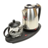 Fierbator de apa si ceainic cu infuzor, capacitate 2L/750ml, din inox si sticla, negru