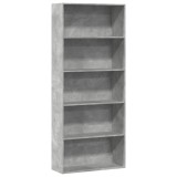 Biblioteca Gossi Gri Beton 80x30x189 cm Lemn Prelucrat cu 5 Compartimente Rafturi Depozitare Living Birou