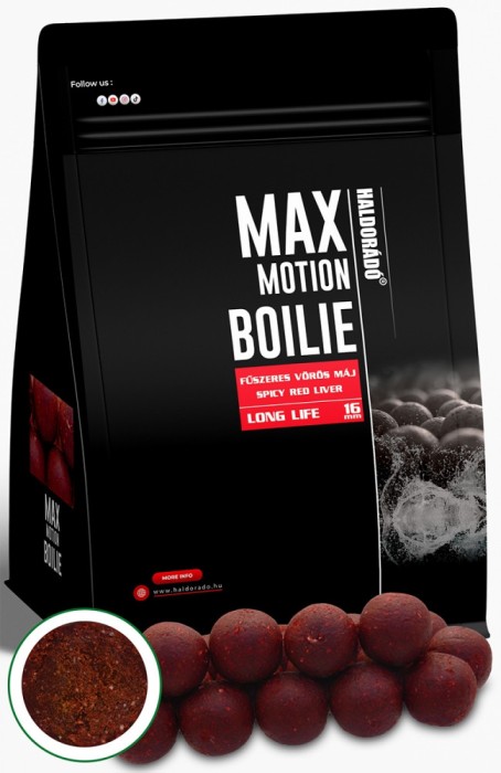 Haldorado - Boilies Max Motion Boilie Long Life 16mm, 800g - Ficat Rosu Condimentat