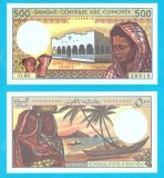 Insulele Comore (pick 10) 500 Francs 1986 UNC serie: O.06 28819; Plaja Moheli