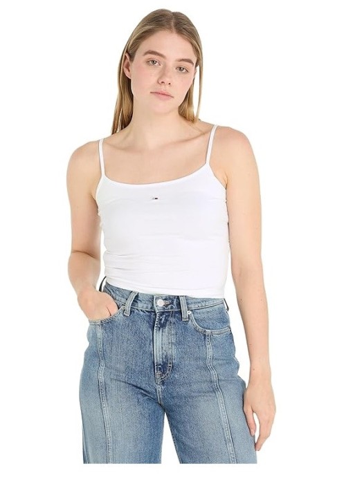 Crop top pentru femei Tommy Jeans Tjw Crp Essential Strap Top DW0DW17381, alb, L - OUTLET