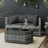 Gossi set mobilier de gradina cu perne, 3 piese, gri, poliratan