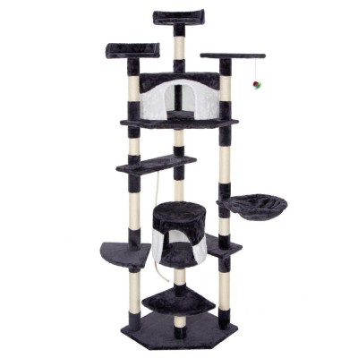 Ansamblu de joaca pentru pisici, cu loc pentru zgariat, ascuns, culcus, minge, sfoara, 203cm, gri inchis Household NewTrend foto