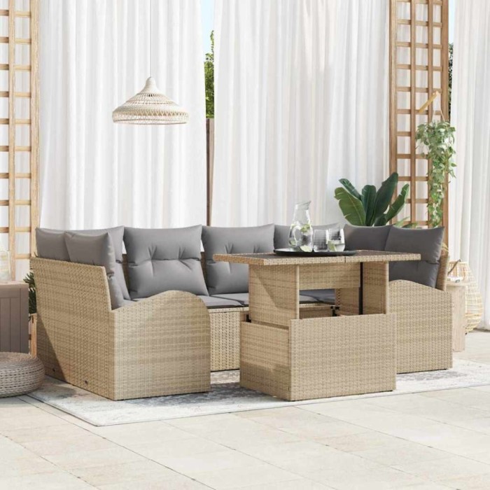 vidaXL Set de canapele pentru grădină 7 pcs Bej 100 x 55 x 73 cm 3357313
