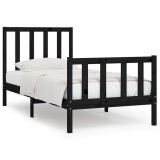Cumpara ieftin Cadru de pat mic single, negru, 75x190 cm, lemn masiv