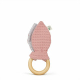 Jucarie cu inel de prindere din lemn si urechi din material textil, roz, Gruenspecht 571-V2, GRUNSPECHT