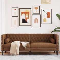 vidaXL Canapea Chesterfield cu perne/3 locuri maro piele &icirc;ntoarsă eco. 372702
