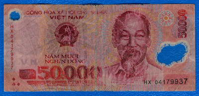 (2) BANCNOTA VIETNAM - 50.000 DONG, POLYMER, PORTRET HO CHI MINH foto