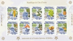 Coasta de Fildes (Cote d&#039;Ivoire} 2005 - 50 ani Europa CEPT, bloc 10 valori dantelate,MNH,Mi.1461A-1470A KB