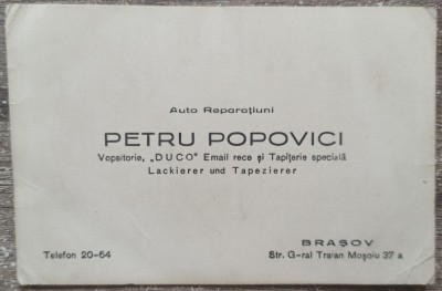Reclama interbelica Auto Reparatiuni Petru Popovici, Brasov foto