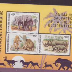 64-TOGO-1974-Bloc nestampilat cu animale din AFRICA OCCIDENTALA MNH