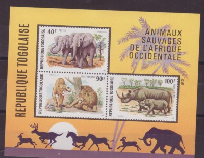 64-TOGO-1974-Bloc nestampilat cu animale din AFRICA OCCIDENTALA MNH foto