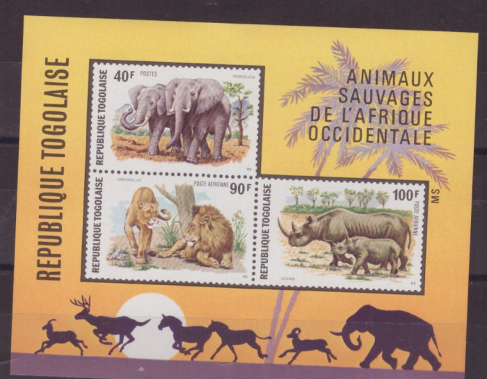 64-TOGO-1974-Bloc nestampilat cu animale din AFRICA OCCIDENTALA MNH