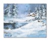 Tablou pictat manual, Peisaj de iarna, 50x40cm ulei pe panza in cutit efect 3D, gata de expus pe perete