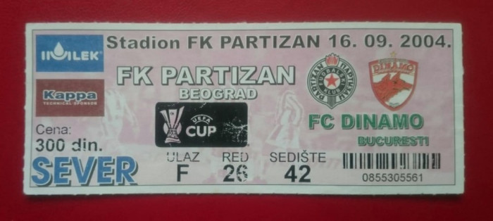 Bilet Fotbal Dinamo Bucuresti Romania FC Partizan Beograd Serbia