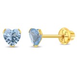 Cercei Copii din Aur 14K, model Birthstone (zi nastere decembrie), forma Inima cu Piatra CZ Turquoise