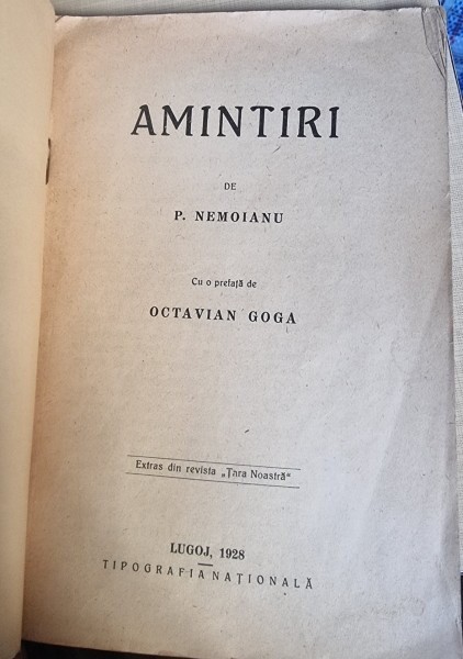 P. Nemoianu - Amintiri, extras din Revista Tara Noastra