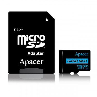 Card microSDXC UHS-I R100 Apacer 64GB clasa10 Ultra HD Video cu adaptor SD AP64GMCSX10U7-R foto