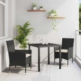 vidaXL Set de masă pentru grădină cu pernă 3 pcs Negru poliratan 3379765