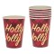 Pahare Carton Set 6 Bucăți, 270ml, Carouri Roșii, Mesaj Auriu &quot;Holly Jolly&quot;
