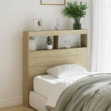 VidaXL Tăblie de pat cu dulap și LED, stejar sonoma, 100x17x102 cm