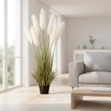 Planta artificiala iarba ornamentala 220 cm, 7 fire, verde-alb