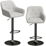 HOMCOM Set de 2 taburete de bar, scaune de bar din chenille, &icirc;nălțime reglabilă, rotire 360&deg;, spătar și suport pentru picioare, gri | Aosom Romania