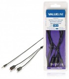 Cablu Audio Jack 3.5mm la 2x RCA, 1m, Stereo, Negru, Valueline - Conectare Amplificator/Boxe