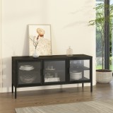 Vitrinen-Sideboard Borshavisa Stahl 3-t&uuml;rig 55x118x35 cm Schwarz [en.casa]