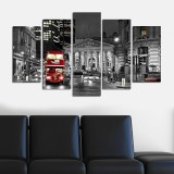 Cumpara ieftin Tablou MDF ( 5 buc ) London Autobuz Rosu, Multicolor, 60x110 cm