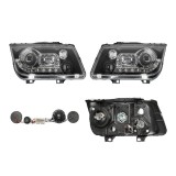 Set faruri VW Bora (1j5/1jm), 10.1998-11.2005, partea Stanga+Dreapta, Tuning, Fata, cu lumina de parcare LED; tip bec H1+H1; manual; negru, transpare, Rapid