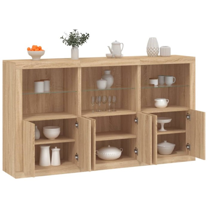 vidaXL Servantă cu lumini LED, stejar sonoma, 181,5x37x100 cm