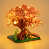 Cumpara ieftin Set Constructie 3D, casa in copacul sakura cu flori de cires roz, 2008 piese, multicolor, cu lumini LED, pentru copii si adulti, set creativ DIY cu de