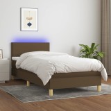 VidaXL Pat cu arcuri, saltea și LED, maro &icirc;nchis, 80x200 cm, textil 3133512