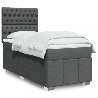 vidaXL Pat box spring cu saltea, gri &amp;icirc;nchis, 80x200 cm, textil 3291503 foto