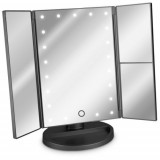 Oglinda Cosmetica cu 3 fete, Iluminare LED, marire 3x, pliabila, 43457.47, Navaris