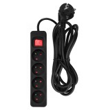 Prelungitor electric 3 m cu 4 prize, 3x1,5 mm&sup2;, negru, ON/OFF