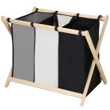 Cos de rufe cu 3 compartimente, cadru din lemn, 67x42x57 cm, 105 litri Household NewTrend