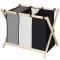 Cos de rufe cu 3 compartimente, cadru din lemn, 67x42x57 cm, 105 litri