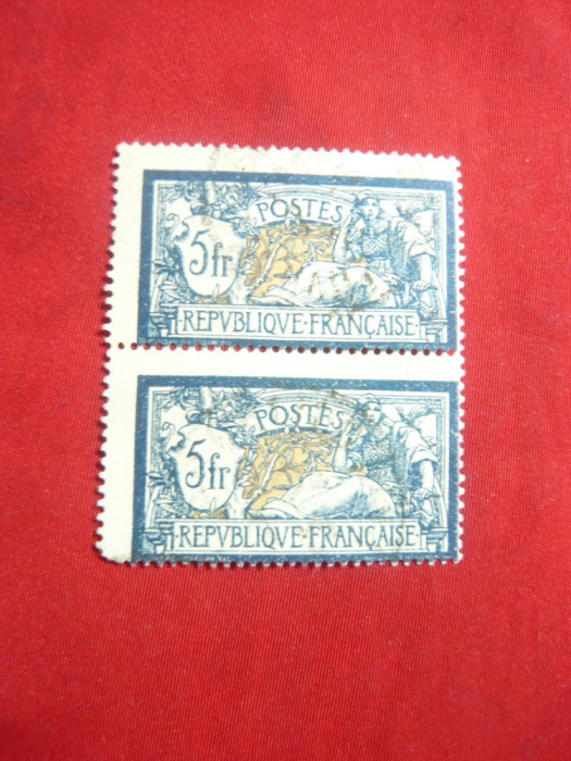 Pereche de 5 Fr.1900 emisiune Merson Franta , stampilat